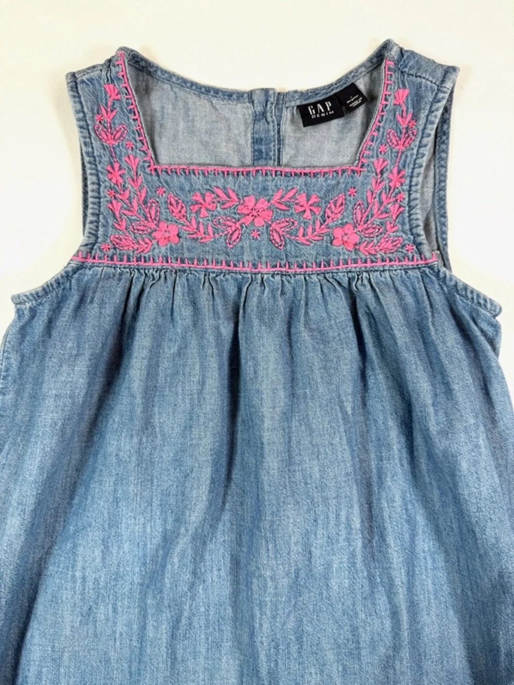 GAP Denim Girls 6-7 Embroidered Chambray Dress‎ Floral Boho Summer Cottagecore